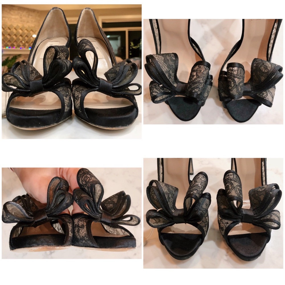 VALENTINO GARAVANI Black D’orsay Floral Lace Bow Peep Toe Satin Pumps SZ 36.5 - Picture 17 of 17